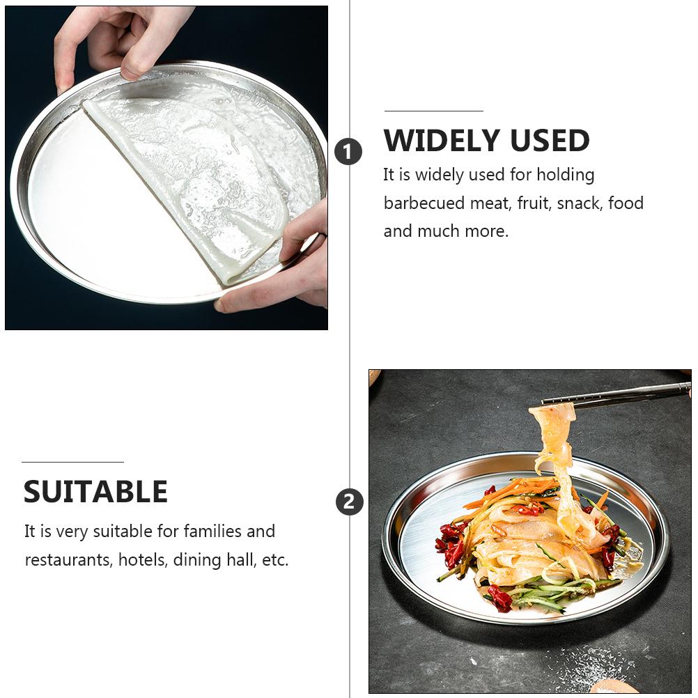 Stainless Steel Cold Dish Plate 20Cm Round Food Storage Tray for Dessert Fruit Snack Barbecue Serving Home Kitchen Restaurant