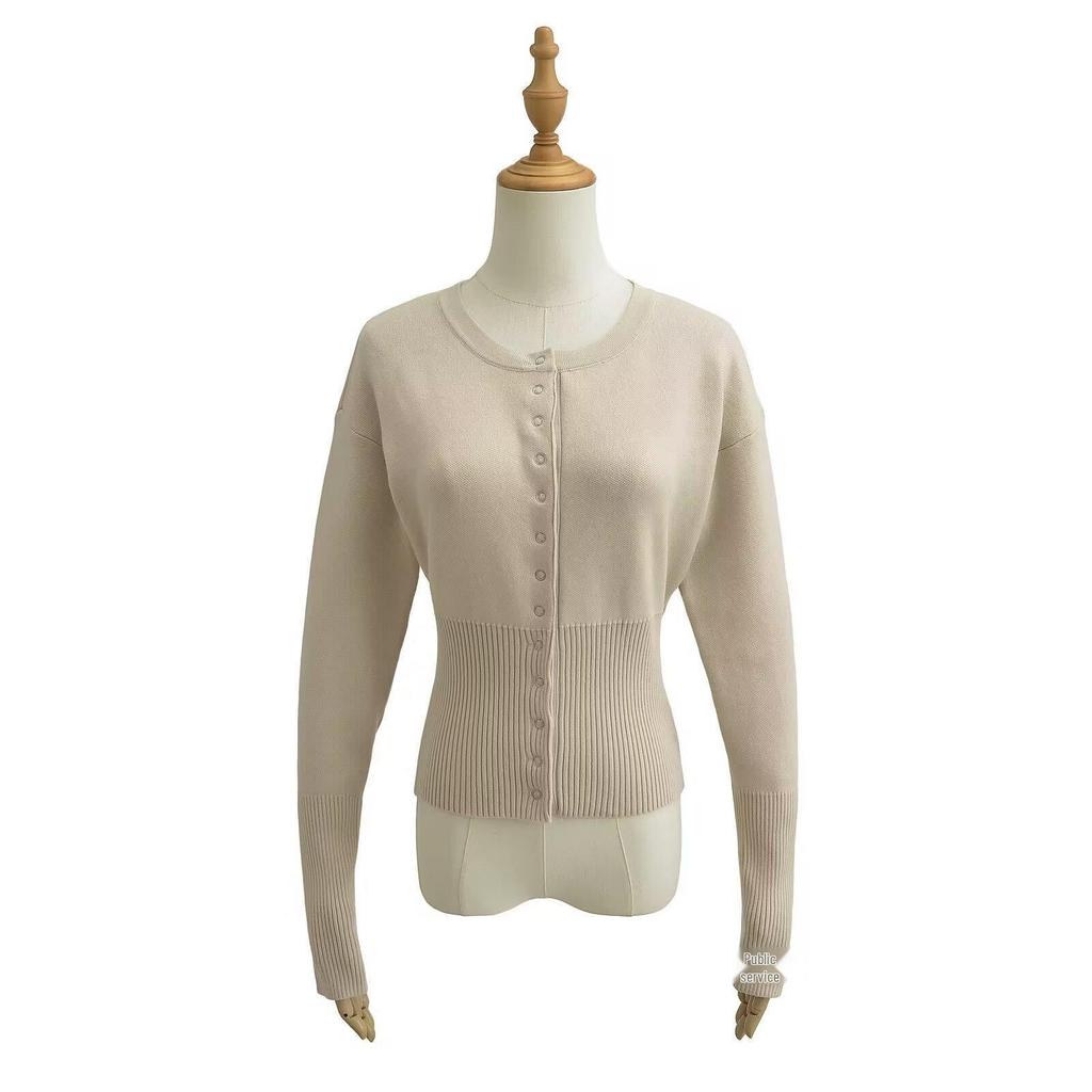 High-Waisted Women's Knitted Cardigan with Round Neck and Single-Breasted Design - European and American Style Niche Innerwear Top