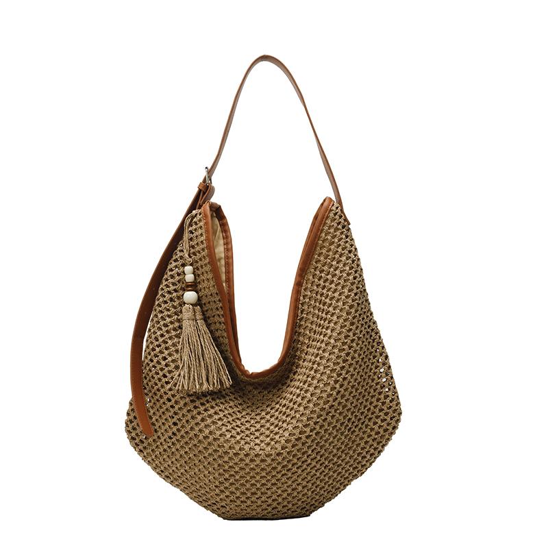 Dámské ručně tkané slaměné kabelky Bohemská taška přes rameno Crossbody peněženka Ratanová plážová taška Letní psaníčko Ležérní boho tašky pro venkovní použití