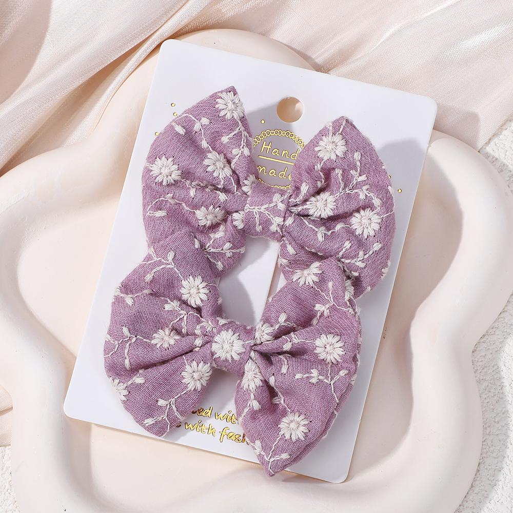 2Pcs/set Bows for Girls Hair Pins Embroidery Printing Hair Clips Solid Color Bowknot Handmade Barrettes Kids Hair Accessories