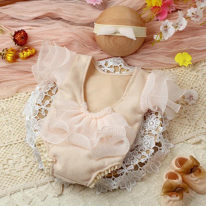 Newborn Day Photography Clothing Baby Bow Dress Photography Clothing Set Baby Handmade Knitwear Growth Souvenir