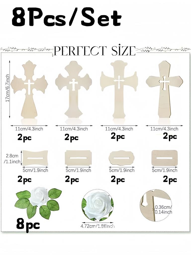 Wooden Crosses with Artificial Roses Standing Crosses with Bases, Baptism Centerpieces, Wedding Party Home Decor