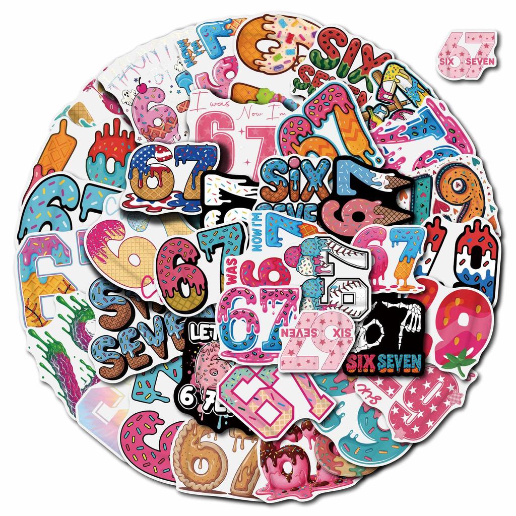 50Pcs Funny 67 Six Seven Stickers 67 Diy Stickers Scrapbooking Phone Luggage Waterproof Decals