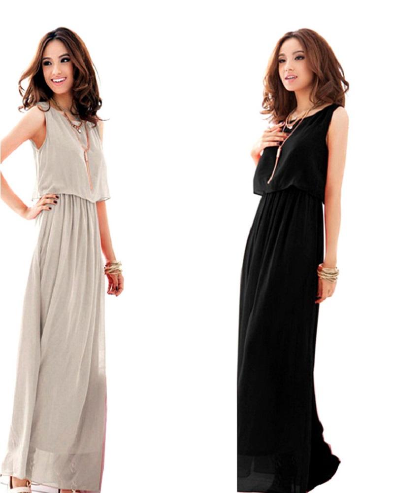 Elegant Summer Fashion Women Round Neck Sleeveless Chiffon Dress For Casual Party