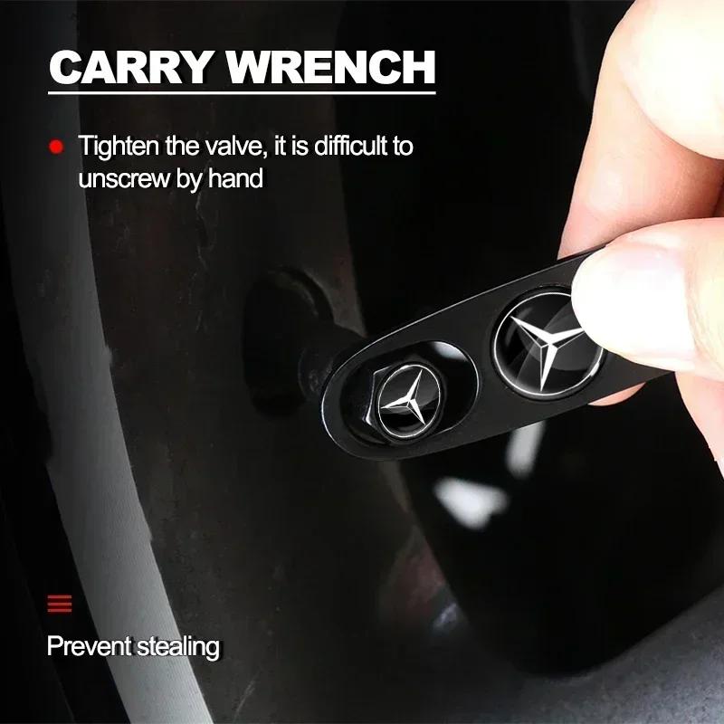 Car Sticker 2025 Hot For Benz Car Tire Valve Stems Cap With Keychain Anti-Theft Compatible For Mercedes Benz GLK GLA A B C E R G