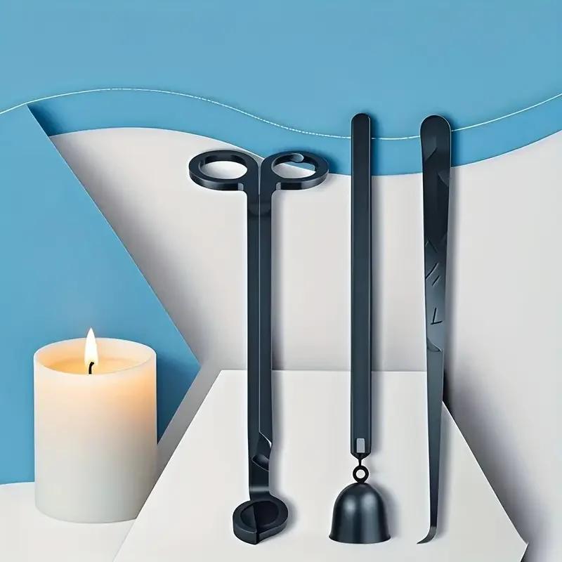Top Quality Black Candle Tool Set, Wick Cutter Wick Extinguisher Hook + Candle Cover with Complete Set, Stainless Steel Material