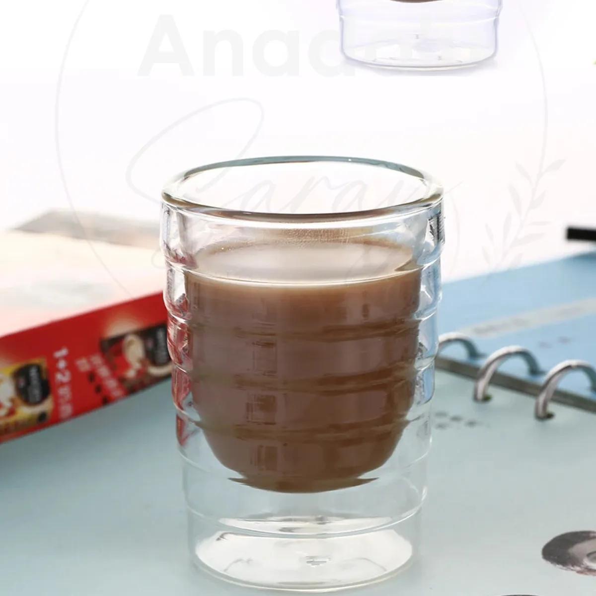 

Термостойкий боросиликатный стакан серебристого цвета с двойными стенками | Кофейный и презентационный стакан - 150 мл