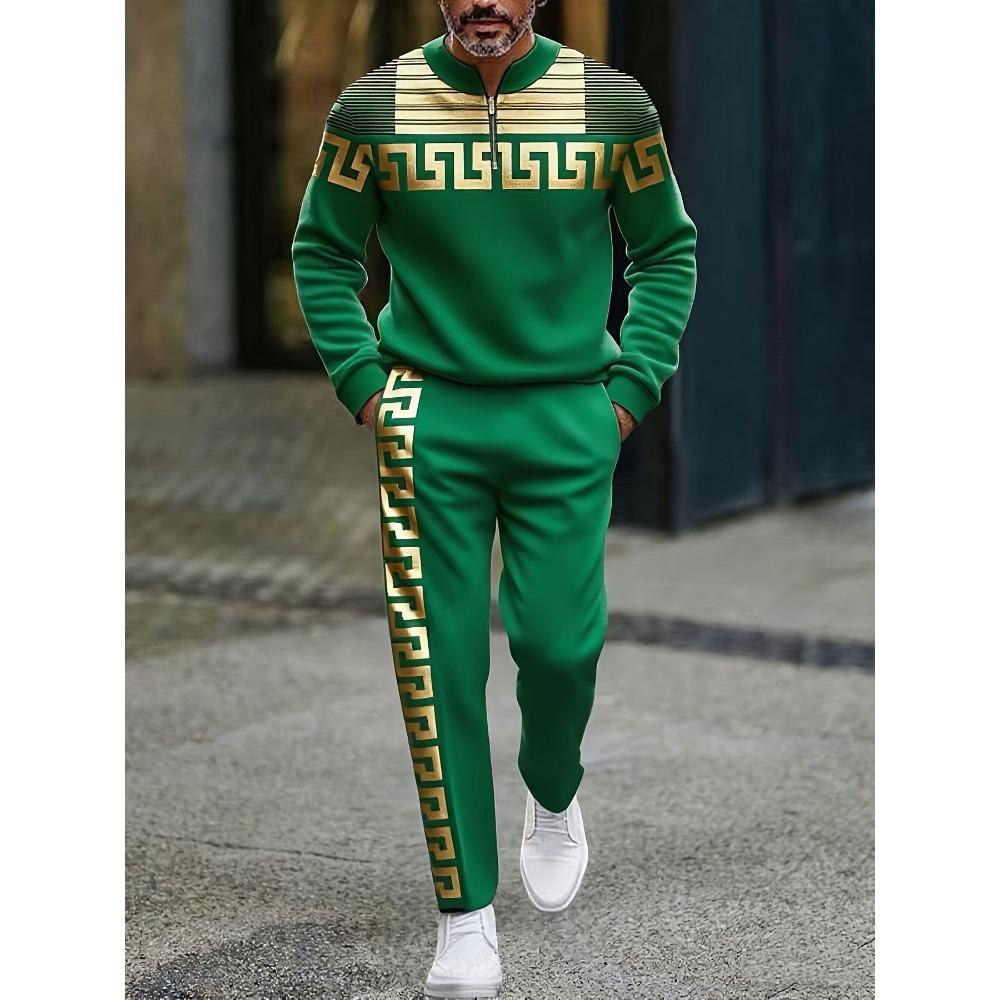 Spring Autumn Fashion Streetwear Men's Long-Sleeved Half-Zipper Stand-Up Collar Men's Casual Sportswear Two-Piece set
