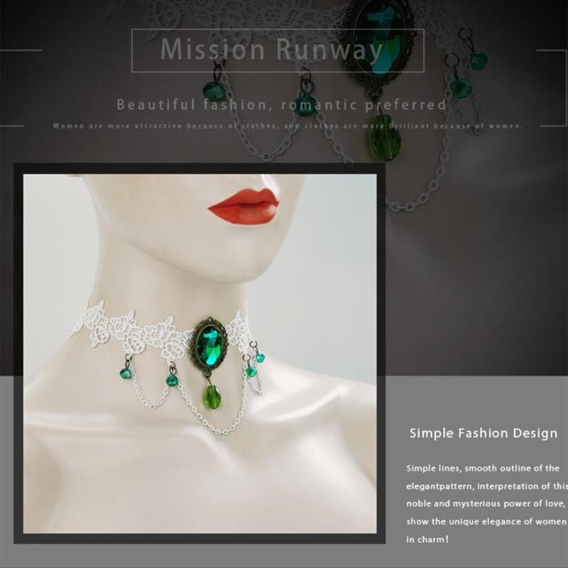 Women Lace Necklace Green Crystal Hangable Pendant Charm Ornament for Wedding Birthday Holiday Present Gift