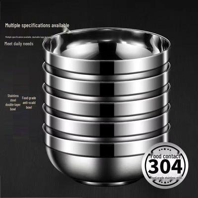 304 Stainless Steel Double-Layer Insulated Rice Bowls, 15cm (10-Pack)