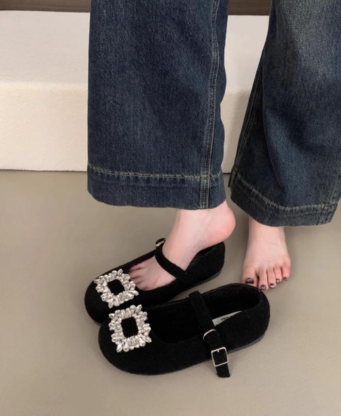 Inner Heightening Women's Shoes Temperament Mary Jane Shoes 2025 Spring and Autumn New French Square Head Rhinestone Shoes