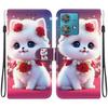 Handmade PU Leather Flip Case for Motorola Edge 40 Neo Anti-Slip Shockproof Cover with Wrist Strap & Heart/Rose Cat Designs