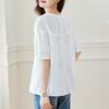 Aktualisiertes Baumwoll-Oberteil für Damen Aktualisiertes besticktes Stoff-Falten-Kurzarm-Oberteil für Damen Pendler-Chic-Oberteil für Damen
