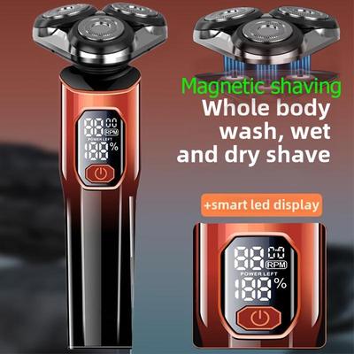 New Electric Shaver with USB Charging, Magnetic Absorption, LED Digital Display, Three - Blade Head, Portable and Rechargeable for Men