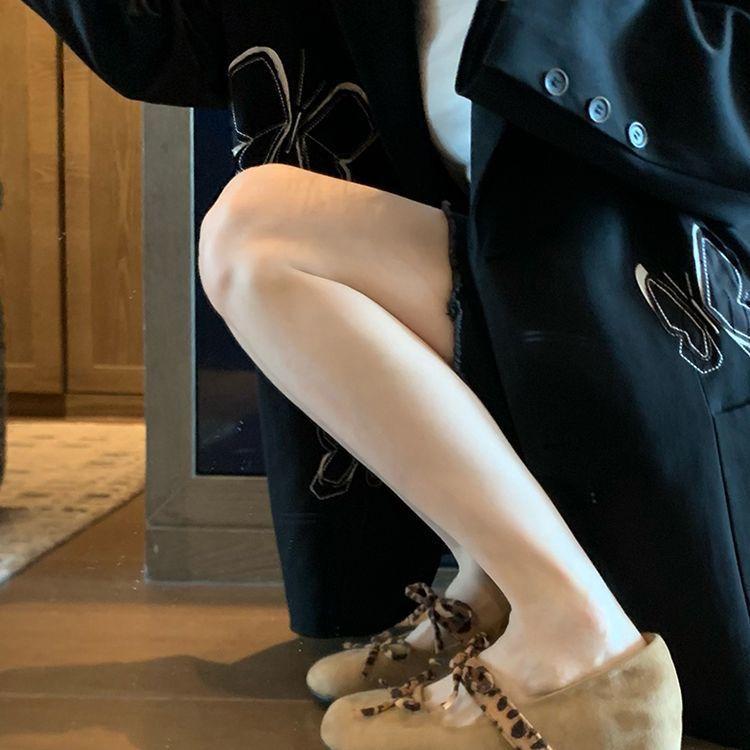 French Mary Jane shoes retro suede leopard print bow inner height increase super foreign style with skirt versatile single shoes women