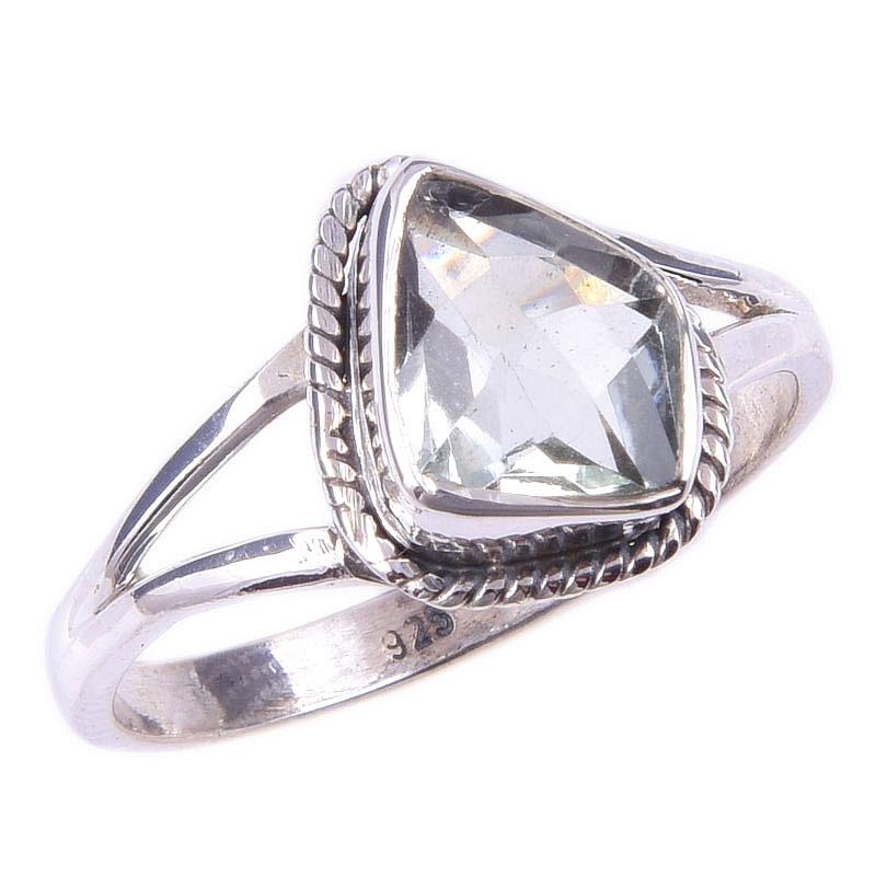 Natural Green Amethyst Gemstone 925 Solid Sterling Silver Gift Ring S.8.5 P1y02