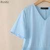 ZANZEA Women Casual V-Neck Solid Color Loose Short Sleeve Blouse