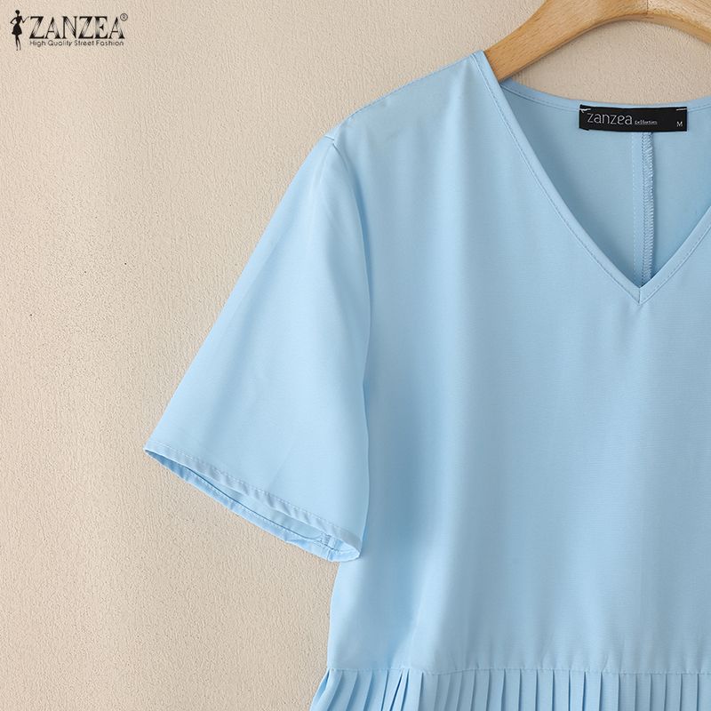 ZANZEA Women Casual V-Neck Solid Color Loose Short Sleeve Blouse