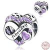 925  Silver January-December Birthday Stone Love Zircon Pendant Bead Fit Charms Necklace Bracelet Women Jewelry DIY Gift