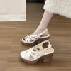2025 Summer New Thick Heel Soft Leather Wedge Heel Thick Sole Female Fish Mouth Temperament Fairy with Skirt Roman High Heel Sandals