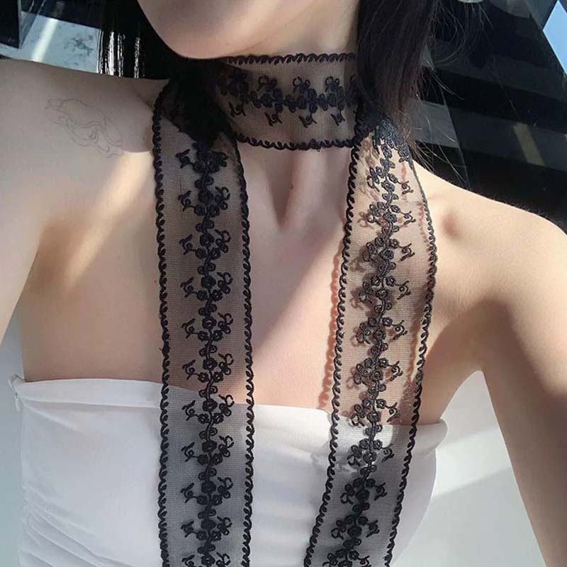

Sexy Black White Lace Bow Necklace for Women Vintage Flower Textured Ribbon Long Choker Necklace Wedding Party Cosplay Jewelry