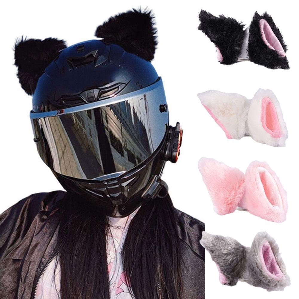 Motorcycle Helmet Decor Cat Ears Cute Plush Stickers Motocross Full Face Off Road Helmet Cosplay Styling Motorcycle Accessories