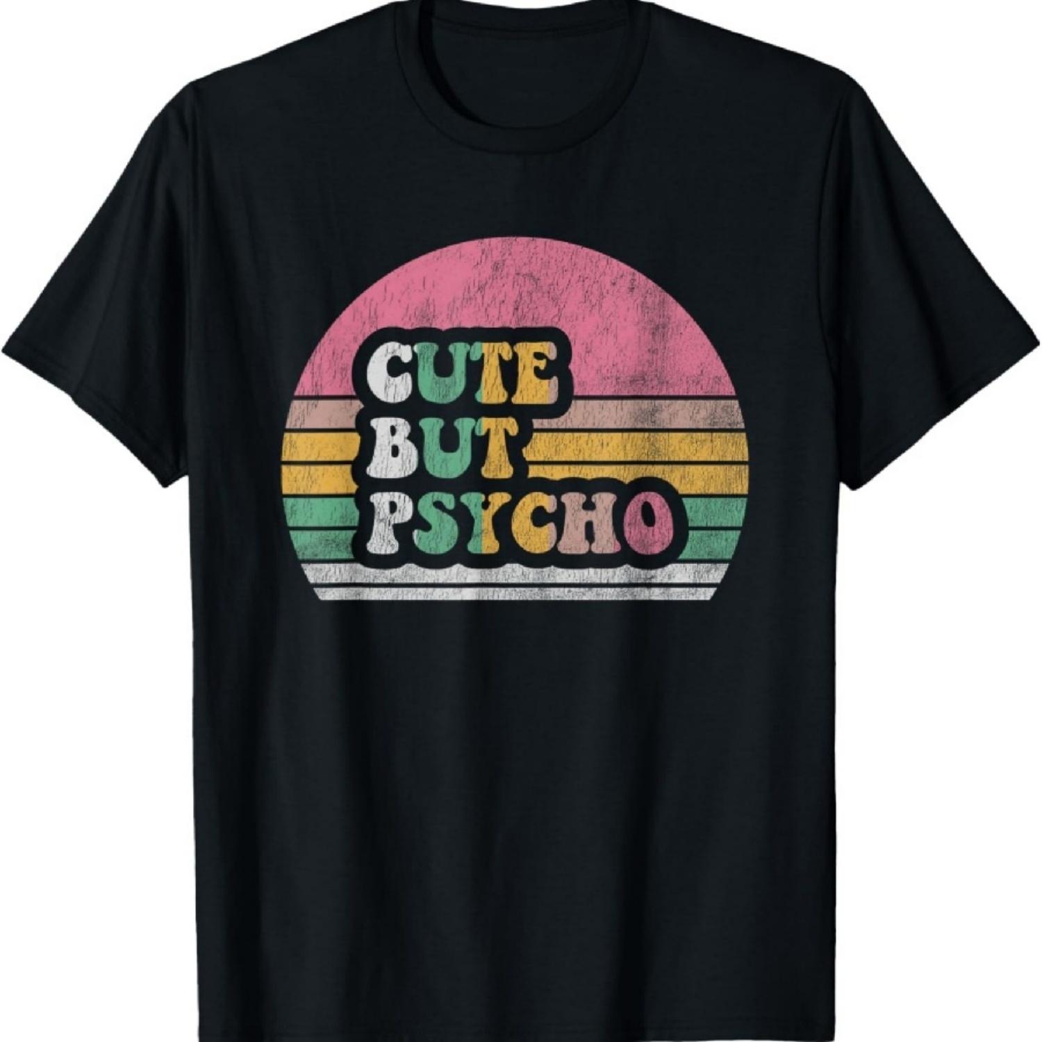 Милая, но психованная футболка в стиле ретро-винтаж с юмором XXXXXL чёрный