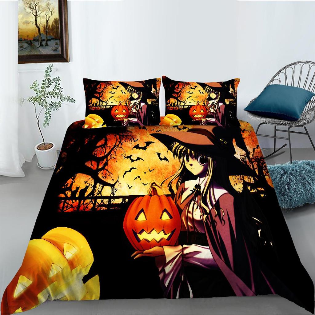Set de husă de pilota cu imprimare 3D de Halloween cu fată de pernă Textile de casă Set de lenjerie de pat pentru copii Seturi de pat de o singură dimensiune