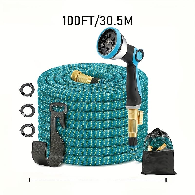 

Садовый шланг длиной 100 футов, прочный, растягивающийся и не перегибающийся, с 10-функциональной насадкой, цельными латунными фитингами 3/4 дюйма — легкий и удобный для хранения 100FT зелёный