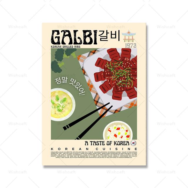 Gimbap Kimchi Bibimbap Poster Vintage Korean Food Vintage Wall Art Picture Cooking Canvas Painting Modern