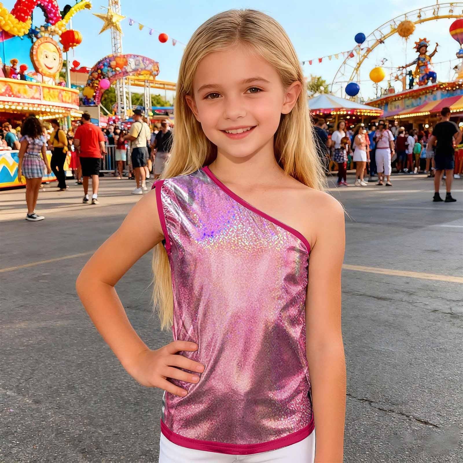 

Дівчата Хлопчики Карнавальний Модний Елегантний На Плече, Вільний Без Рукавів На Одне Плече Вечірка Виступ Танці Вуличний Одяг Футболка Топ 120 червоний