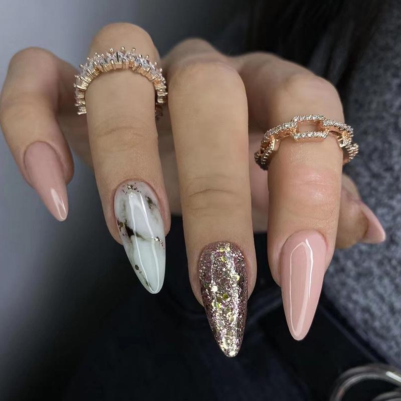 24Pcs Gradient Long Ballet Press On Nails With Glue Full Cover Acrylic False Nails Artificial Manicure Tips