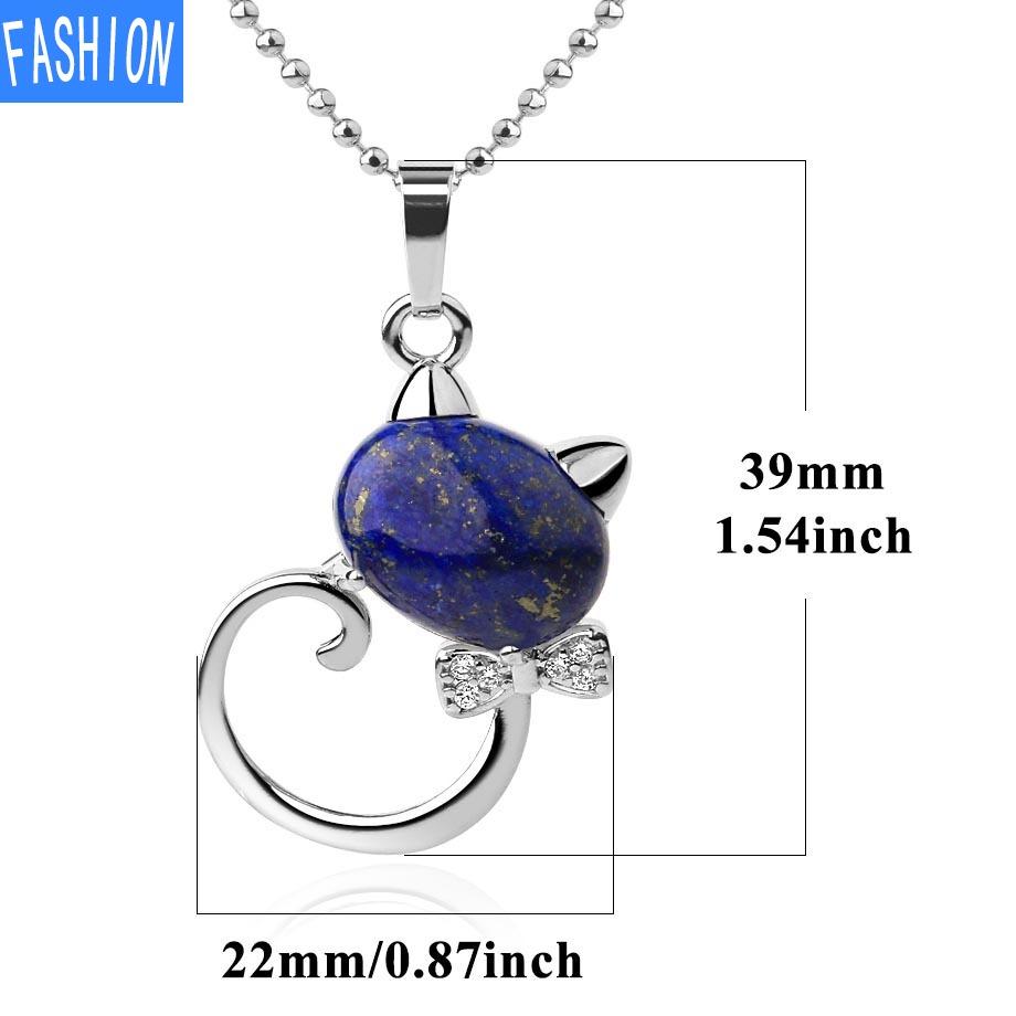Natural Stone Cute Cat Pendant Multicolor Semi Gem Personalized Necklace