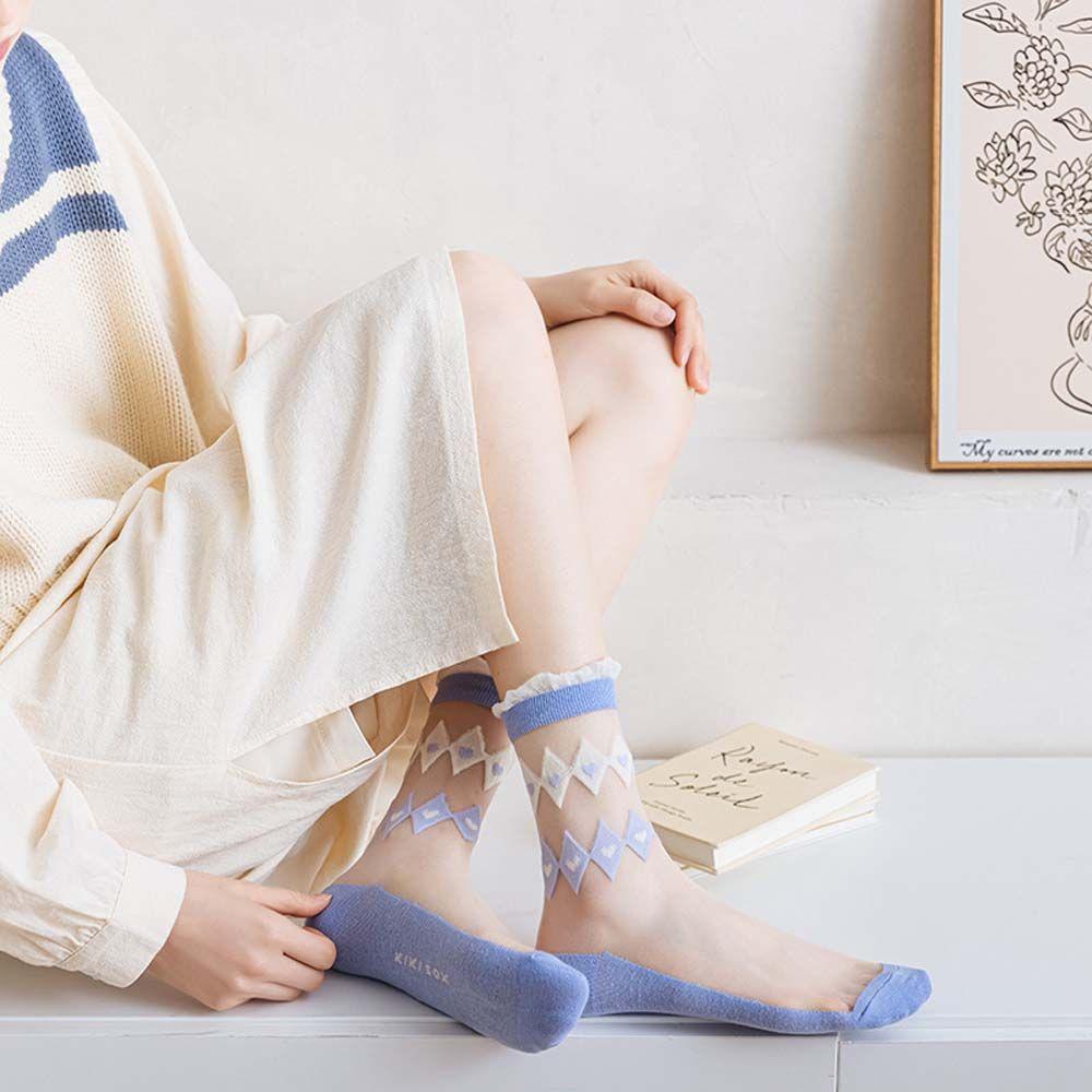 

Девушки Kawaii Лето Вышивка Корейская сетка Женские носки Цветочные носки Трубчатые носки Тюльпан Чулочно-носочные изделия