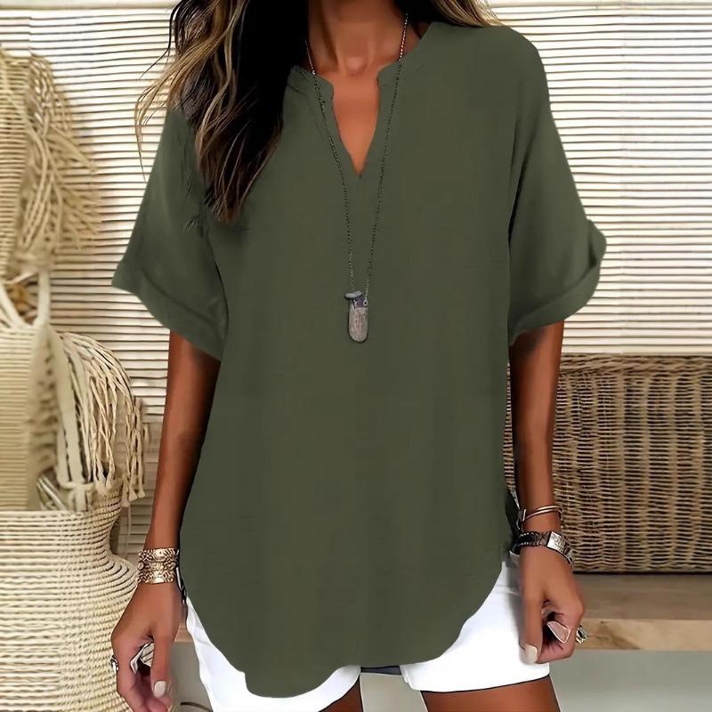 

Summer Fashion Loose Solid Color Women s Casual Blouses Shirt XXL синій