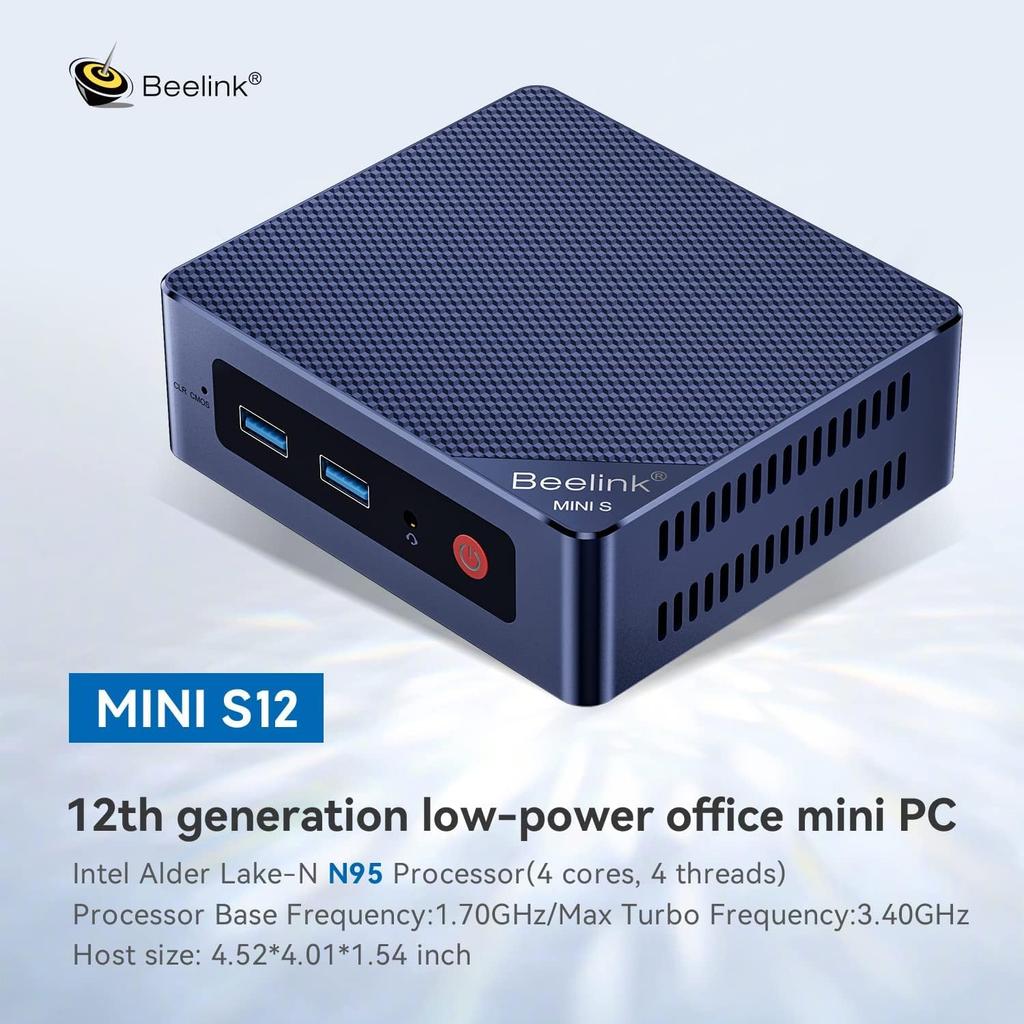 Beelink 12th Gen Intel Alder Processor to Mini 12GB 256GB Business Mini Desktop PC with Dual WiFi BT and Auto Power On Lake-N95 (up 3.40GHz) Wi-11