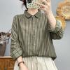 Women's Long Sleeve Double-layer Cotton Stripe Shirt - Soft, Skin-friendly, Breathable, High Quality Loose Fit