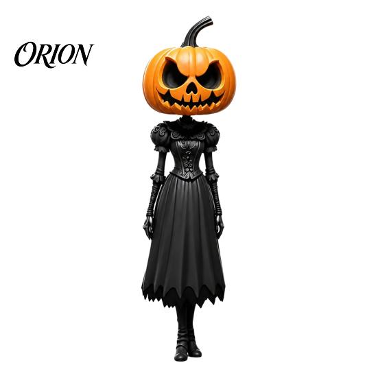 Unique Fall Party Decorations Halloween Pumpkin Lady Resin Figurine, Witch Girl Statue with Head, Vintage Style Statues Hand-Painted Desktop Tabletop