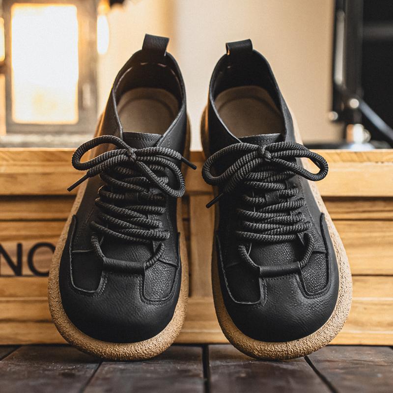 

Мужские ботинки в стиле ретро, обувь, модная повседневная обувь для вождения, черные, хаки, обувь с широким носком, большие размеры EU: 39 чёрный