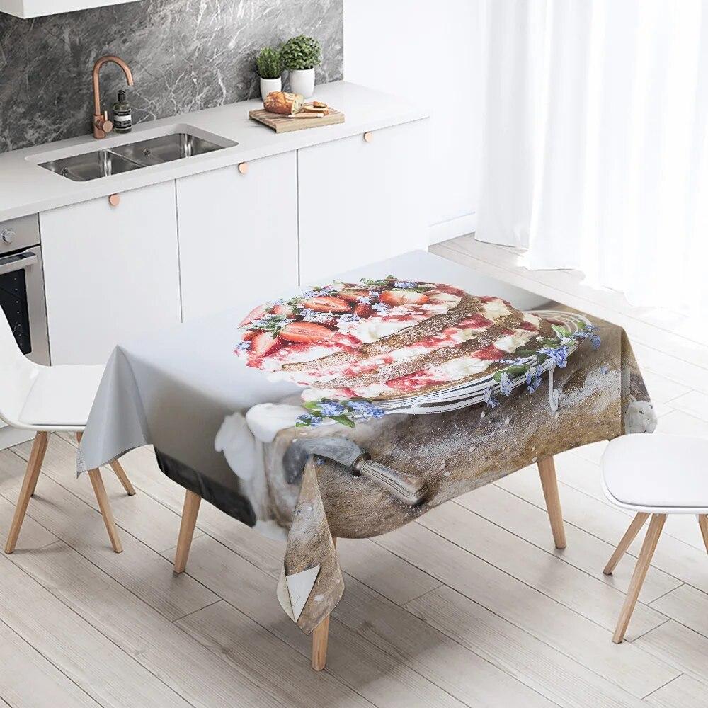 Delicious Cake Printed Tablecloth Restaurant Table Decoration and  Stain Resistant Rectangular  Home Decor
