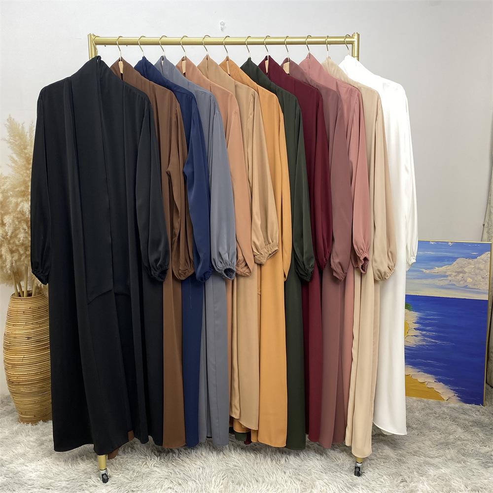 12-Color Slim Fit Long Sleeve Cardigan with Pockets - Casual Muslim Robe Style 1876