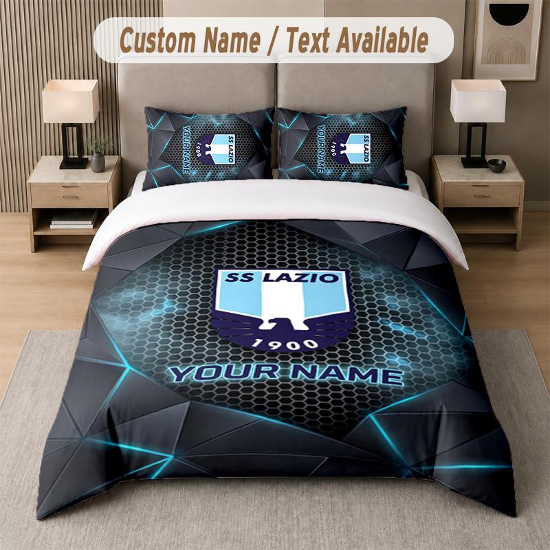Ensemble de literie Design Lazio FC Texte personnalisé 1 Housse de couette & 2 Taies d'oreiller