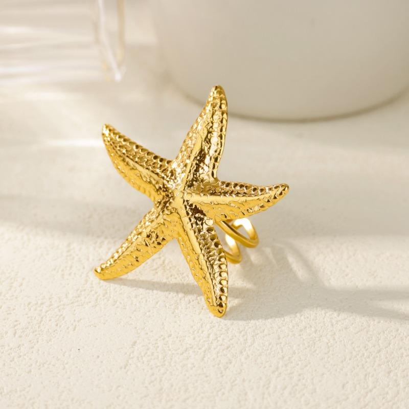 Übertriebener Edelstahlring Premium Hammer Seestern Sonne Opal Verstellbarer Ring Titanstahlring