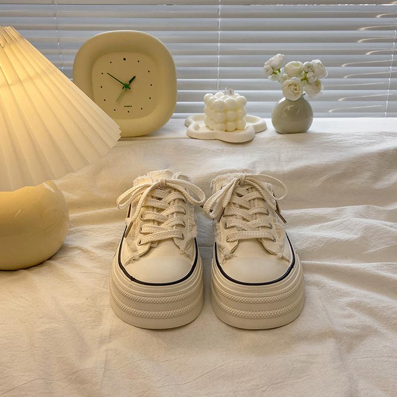 

Thick-soled bag head half slippers women s outer wear 2025 summer new versatile muffin little white cool slippers heightening canvas shoes 40 бежевый