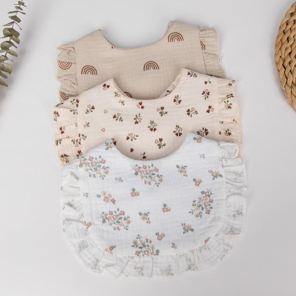 Baby Cotton Gauze Bibs With Ruffled Edge Soft Absorbent Drool Bib For Newborns Infants Toddlers Saliva Towel Burp Cloth