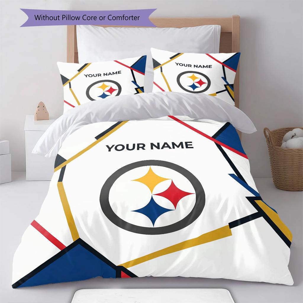 Custom Name,Pittsburgh Steelers Pattern Bedding Home Decoration Birthday Gift ( 1 Duvet Cover + 2 Pillowcase, Without Core),fan Merchandise.