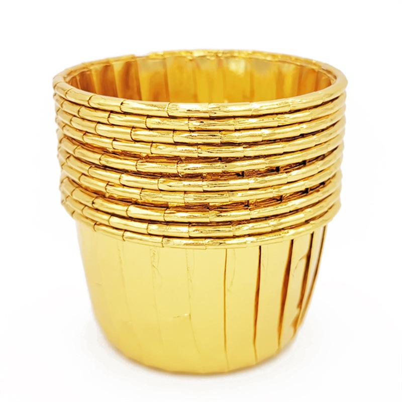

50 шт., упаковка для выпечки, чашки для кексов, бумажные чашки для торта, маслостойкие водонепроницаемые рулоны из алюминиевой фольги, чашка для рта, высокая термостойкость золотой