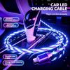 USB Fast Charging Cable LED Flowing Light Effect Waterproof Durable Cord for Car Outdoor Camping Phone Charge