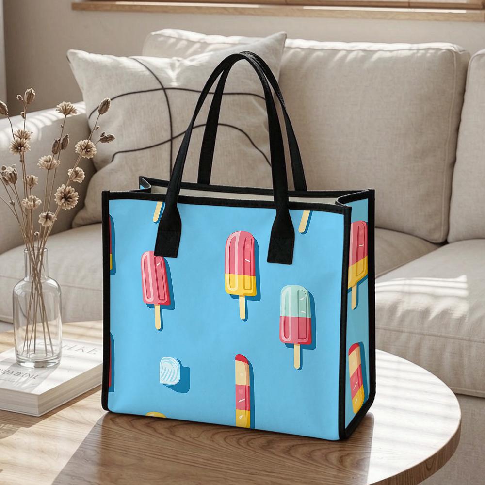 Cute Popsicle Printed Tote Bag Casual Large Capacity Handbag for Daily Shopping Outdoor Commute