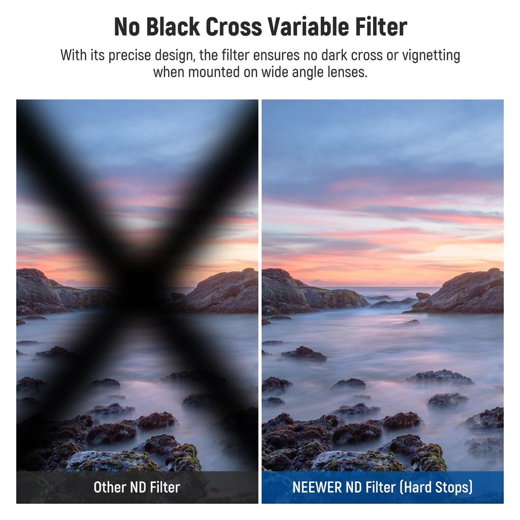 NEEWER 77mm True Color Variabel ND Harde Stop Beperkte Neutrale Dichtheid HD Optisch Geen Aluminium en Filter, ND2-32 (1-5 Stops), Filter, Meerlaags Gecoat